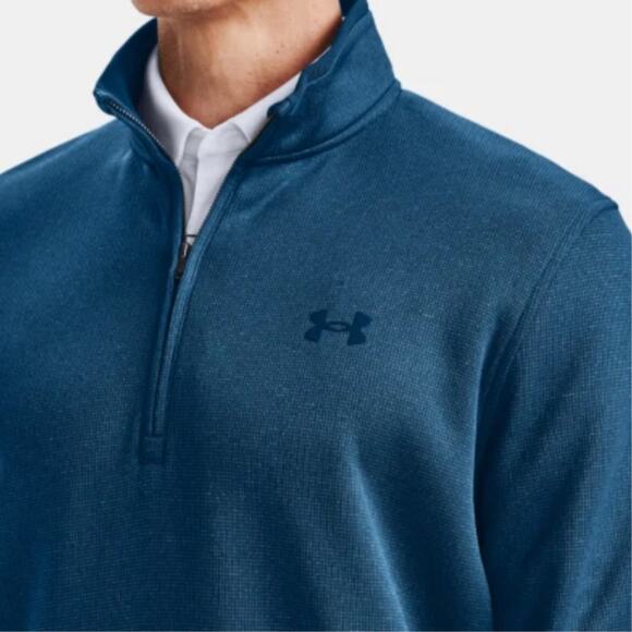 Under Armour Mens Blue Storm 1/2 Zip Pullover Golf Fleece Sweater Medium Teal - Picture 3 of 8
